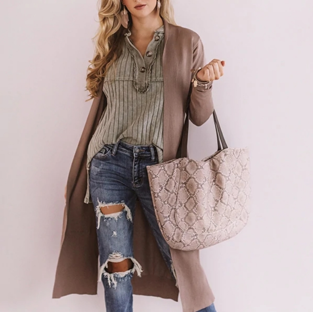 Take It From The Top Taupe Cardigan - Picture 1 of 5
